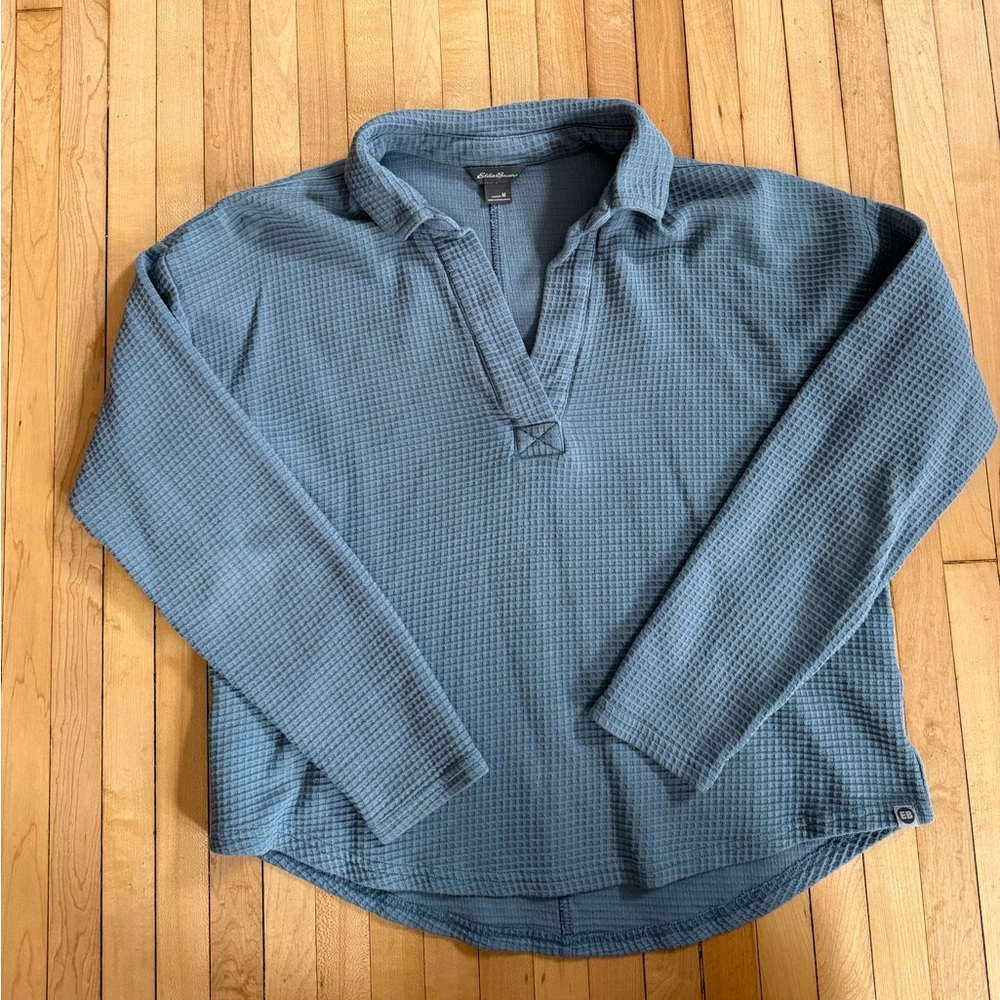 Eddie Bauer Long Sleeve Waffle Knit Top - Slate Blue